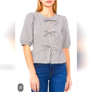 Gingham Bow Front Cotton Peplum Top, Size 2